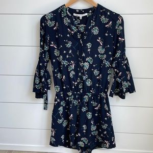 Blue Dandelion Dragonfly Print Romper Small